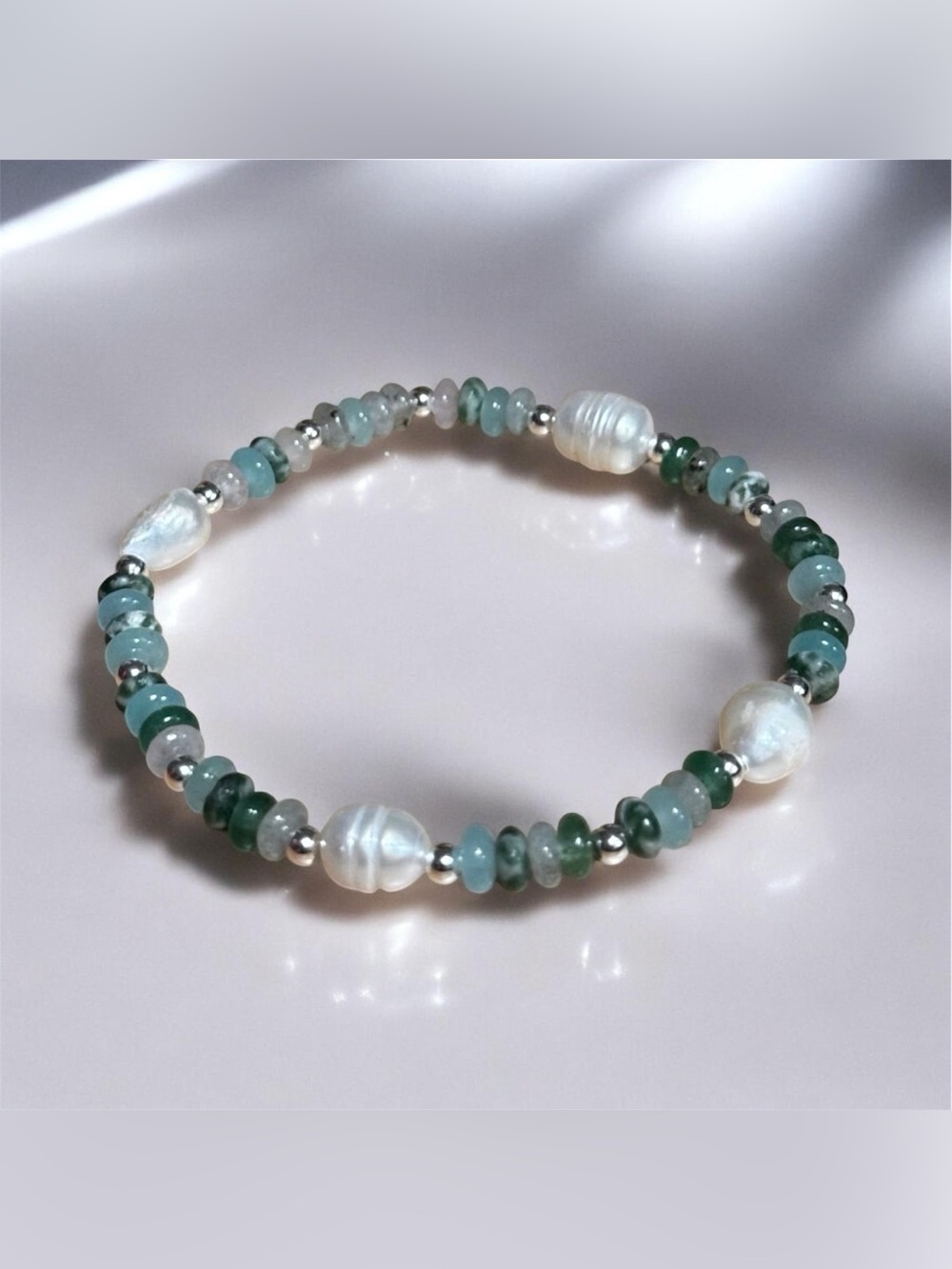 Seafoam Pearl Tarnish Resistant Stacking Bracelet